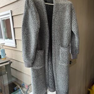 Simply Vera Vera Wang Gray Sherpa Long Open-Front Coatigan